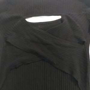 Black stretch open back dress